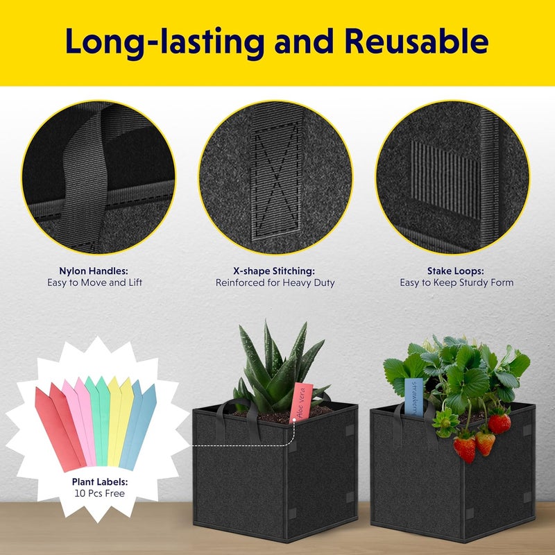 YSSOA 5-Pack 3 Gallon Grow Bags Heavy Duty Thickened Nonwoven Aeration Fabric Pots with Handles, Cloth Pots for Plants, Vegetable, Flower, Tomato Potato - Image 4